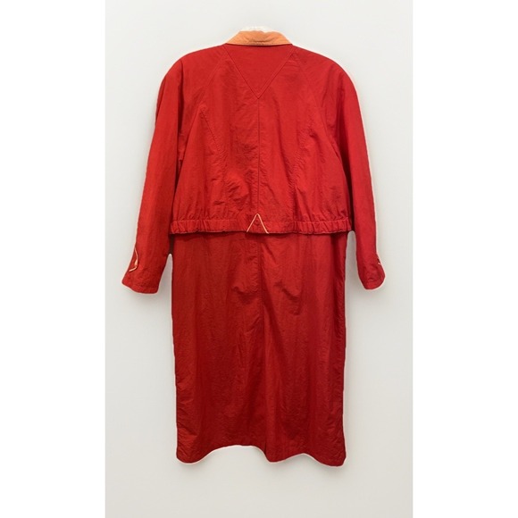 Vintage Raincoat Braefair Nylon Red Orange Bright Long Jacket Trench EUC Zipper - Picture 4 of 10